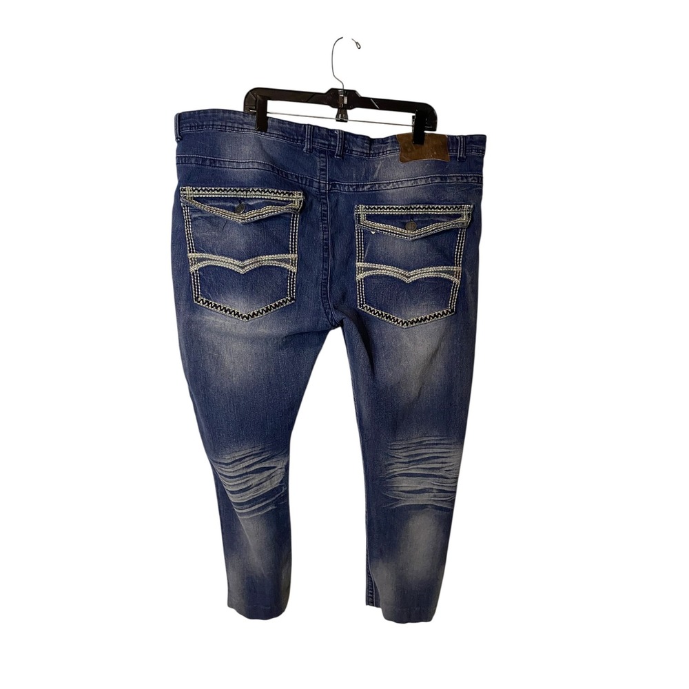 Blue Cult Denim Mens 44x26 Distressed Blue Jeans Embroidered Flap Pocket Skater